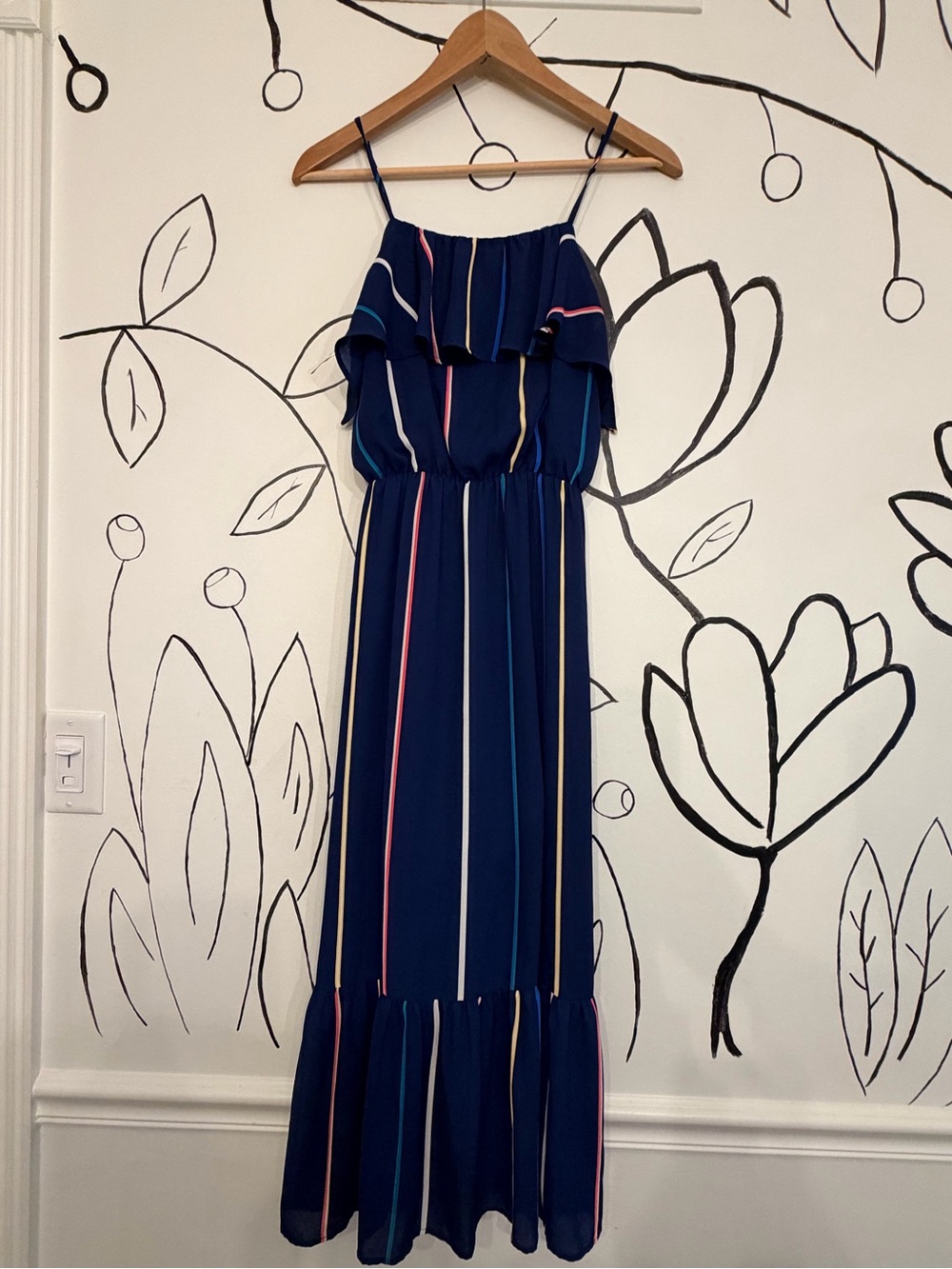 Banana Republic Navy Striped Ruffle Maxi Dress